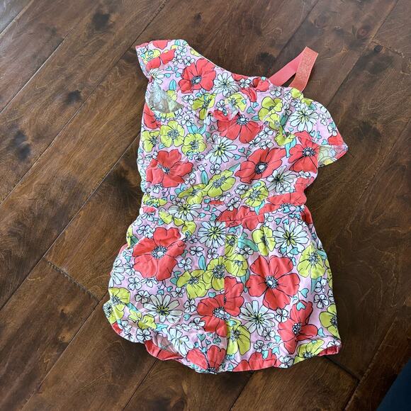 Cat and Jack Girls Medium 7/8 Summer Romper Outfit Pink Floral Sleevless - Picture 1 of 6